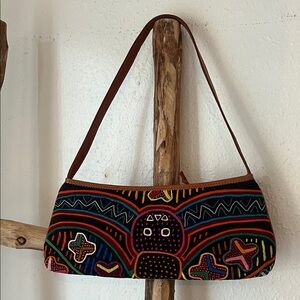Handmade Colombian Kuna Mola Multicolor Embroidered East West Shoulder Bag